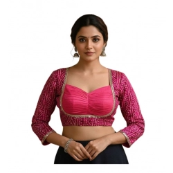 Generic Women's Rayon Sabyasachi Style Round Neck Padded Blouse (Pink, 38 Ready Size (Self-Alterable 36–40)