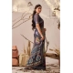 Generic Women's Faux_Linen Printed Saree With Unstitched Blouse 5.5Mtr (Navy_Blue)