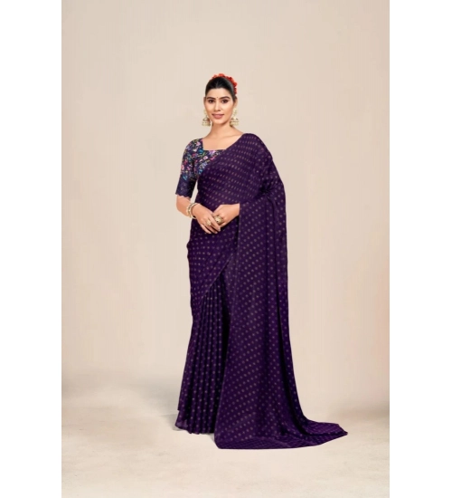 Generic Women's Printed Brasso Saree With Unstitched Blouse (Purple, 5-6 Mtrs)