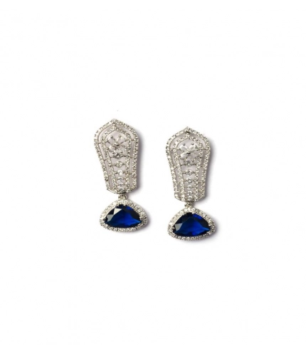 Generic Women's Brass Silver Plated Drop Earrings (Blue)