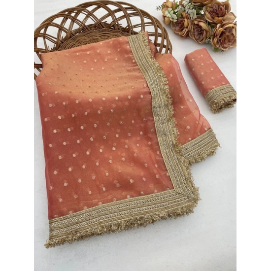 Generic Women's Silk Embellished Saree With Unstitched Blouse 5.5Mtr (Peach) Generic Women's Silk Embellished Saree With Unstitched Blouse 5.5Mtr (Peach)