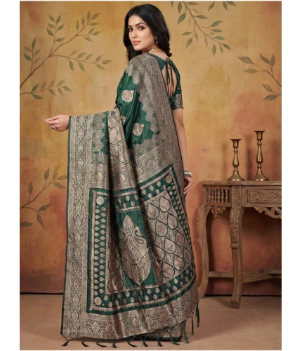 Generic Women's Silk Blend Printed Saree With Unstitched Blouse 5.5Mtr (Green)