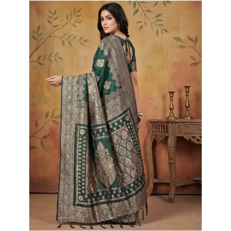 Generic Women's Silk Blend Printed Saree With Unstitched Blouse 5.5Mtr (Green)
