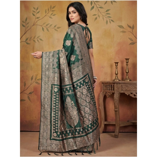 Generic Women's Silk Blend Printed Saree With Unstitched Blouse 5.5Mtr (Green)