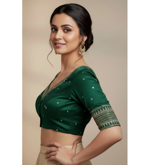 Generic Women's Vichitra Silk V Neck Padded Blouse (D-Green, 38 Ready Size (Self-Alterable 36–40) Generic Women's Vichitra Silk V Neck Padded Blouse (D-Green, 38 Ready Size (Self-Alterable 36–40)