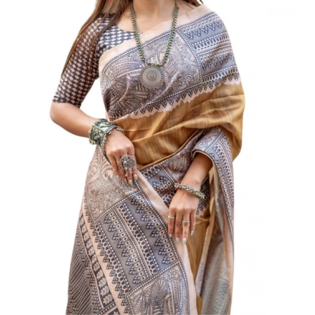 Generic Women's Faux_Tussar Geometric_Print Saree With Unstitched Blouse 5.5Mtr (Mustard) Generic Women's Faux_Tussar Geometric_Print Saree With Unstitched Blouse 5.5Mtr (Mustard)