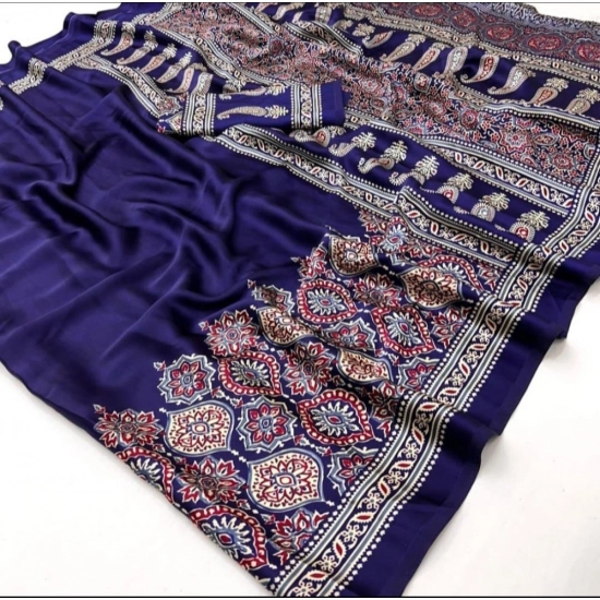 Generic Women's Crepe Printed Saree With Unstitched Blouse 5.5Mtr (Navy Blue) Generic Women's Crepe Printed Saree With Unstitched Blouse 5.5Mtr (Navy Blue)