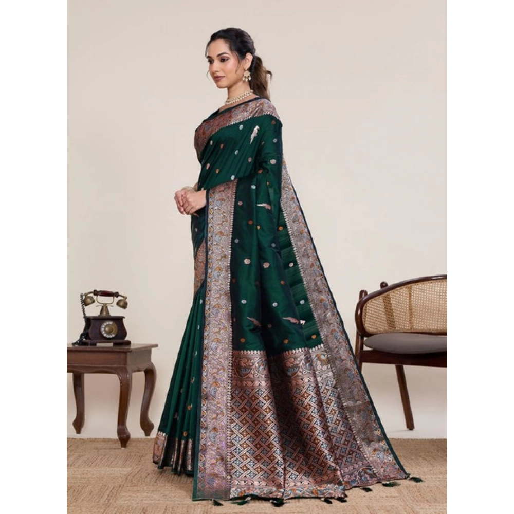 Women's Jacquard Woven Saree With Unstitched Blouse 5.5Mtr (Green)