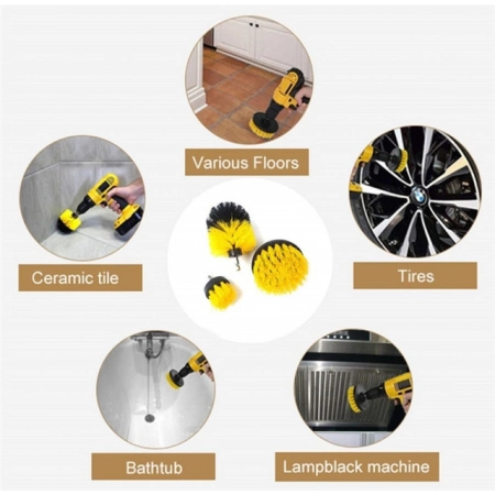 Generic Pack Of 3 Polypropylene Solid Power Drill Scrub Brush Cleaning Set (Yellow-Black)