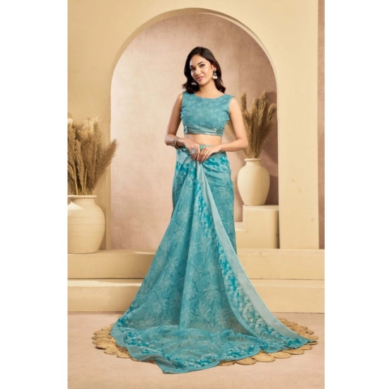 Generic Women's Faux_Linen Printed Ready-to-Wear Saree With Unstitched Blouse 5.5 Mtr (Aqua_Blue) Generic Women's Faux_Linen Printed Ready-to-Wear Saree With Unstitched Blouse 5.5 Mtr (Aqua_Blue)