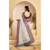 Generic Women's Faux Linen Floral Print Ready to wear Saree With Unstitched Blouse 5.5Mtr (OffWhite)