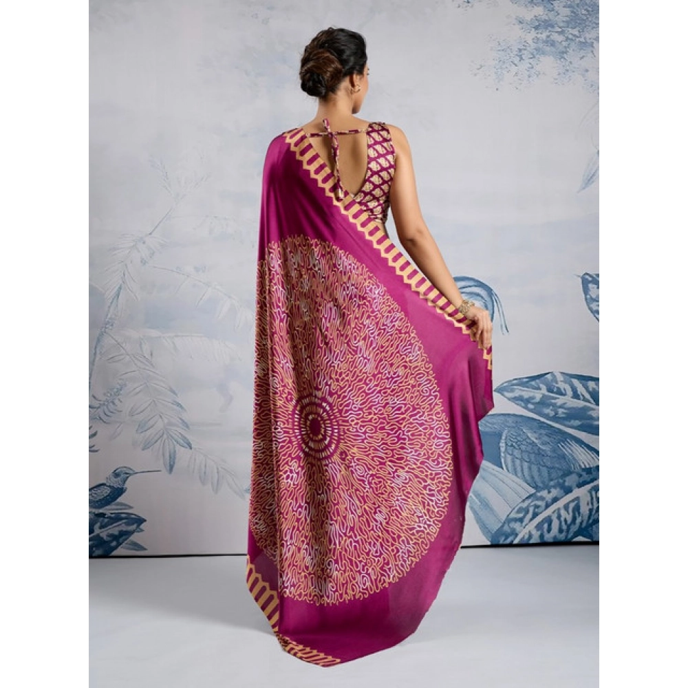 Generic Women's Satin Crepe Printed Saree With Unstitched Blouse 5.5Mtr (Purple) Generic Women's Satin Crepe Printed Saree With Unstitched Blouse 5.5Mtr (Purple)