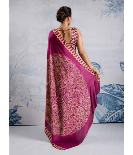 Generic Women's Satin Crepe Printed Saree With Unstitched Blouse 5.5Mtr (Purple)