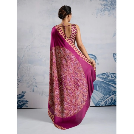 Generic Women's Satin Crepe Printed Saree With Unstitched Blouse 5.5Mtr (Purple)
