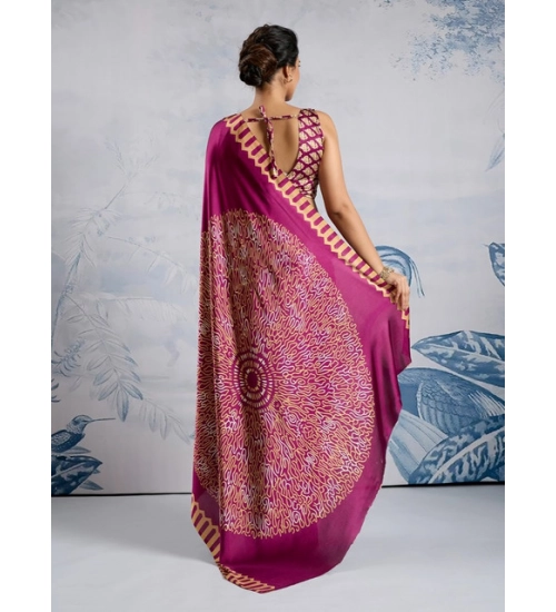 Generic Women's Satin Crepe Printed Saree With Unstitched Blouse 5.5Mtr (Purple)