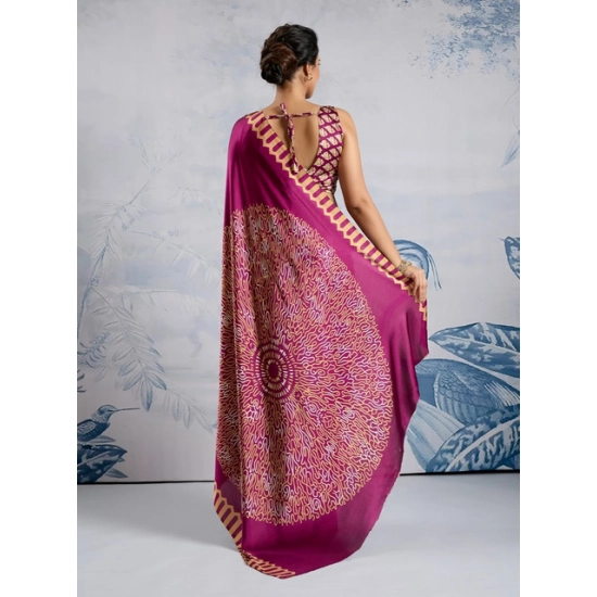 Generic Women's Satin Crepe Printed Saree With Unstitched Blouse 5.5Mtr (Purple) Generic Women's Satin Crepe Printed Saree With Unstitched Blouse 5.5Mtr (Purple)