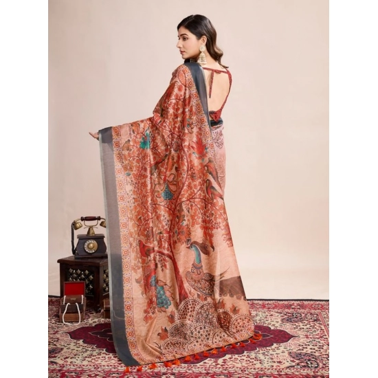 Generic Women's Semi Cotton Digital Print Saree With Unstitched Blouse 5.5Mtr (Orange) Generic Women's Semi Cotton Digital Print Saree With Unstitched Blouse 5.5Mtr (Orange)