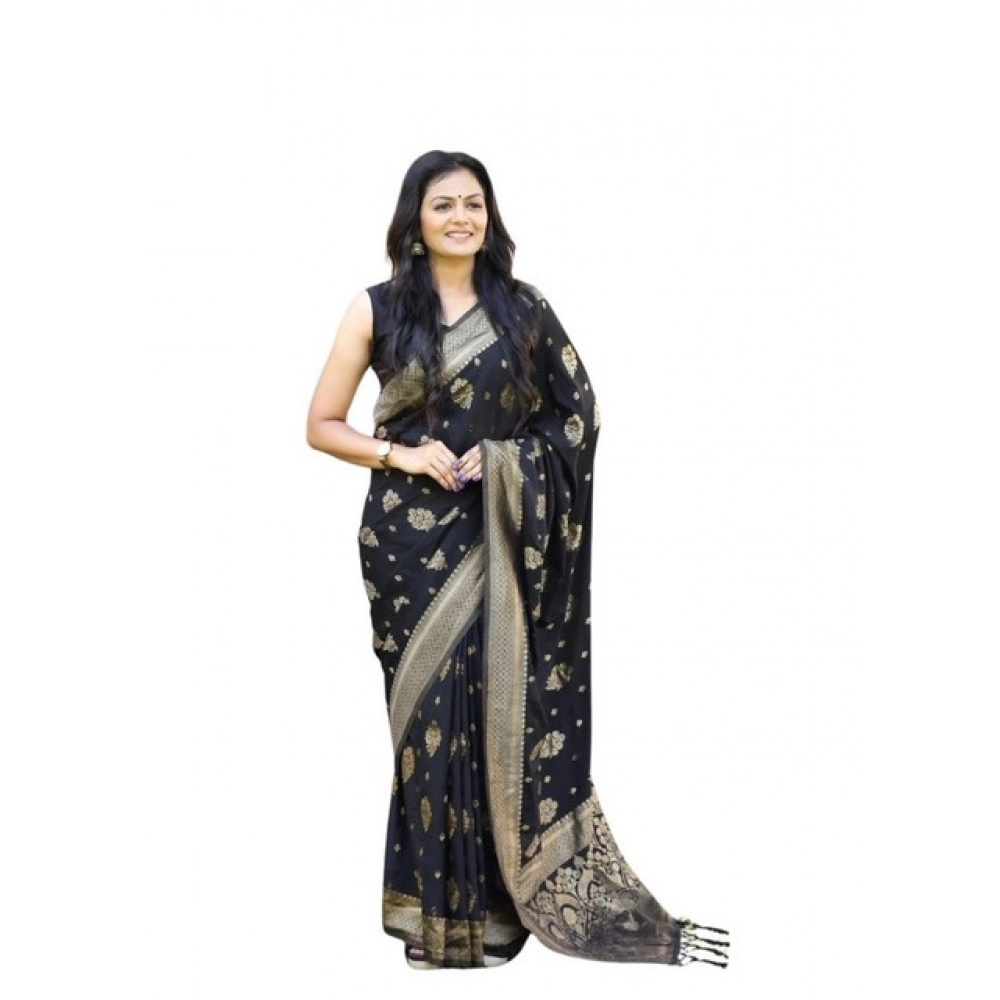 Generic Women's Soft Lichi Silk Printed Saree With Unstitched Blouse 5.5Mtr (Black) Generic Women's Soft Lichi Silk Printed Saree With Unstitched Blouse 5.5Mtr (Black)