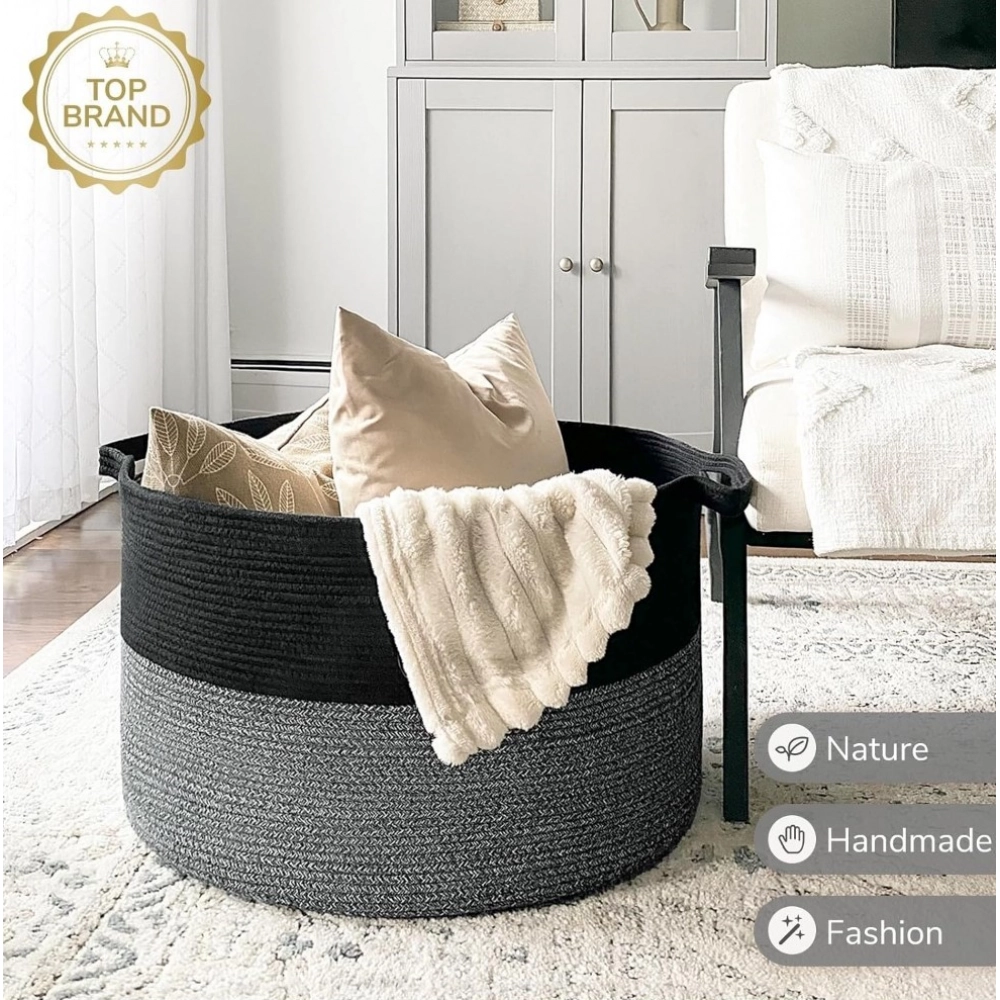 Generic Cotton Pack Of_1 16x14 Inch Storage Basket For Clothes With Out Lid (Black-Gray)