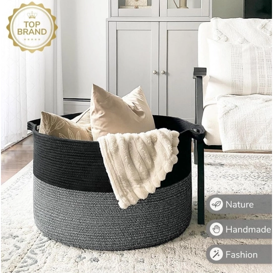 Generic Cotton Pack Of_1 16x14 Inch Storage Basket For Clothes With Out Lid (Black-Gray) Generic Cotton Pack Of_1 16x14 Inch Storage Basket For Clothes With Out Lid (Black-Gray)