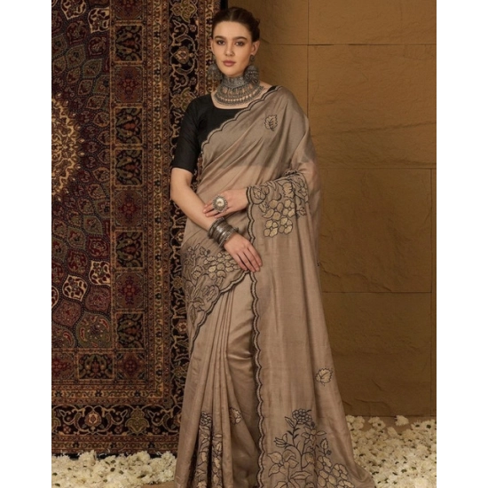 Generic Women's Viscose Silk Embroidered Saree With Unstitched Blouse 5.5Mtr (Brown) Generic Women's Viscose Silk Embroidered Saree With Unstitched Blouse 5.5Mtr (Brown)