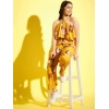 Generic Girl's Polyester Crepe Floral Sleeveless Jumpsuit (Mustard)