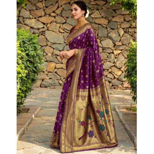 Women's Silk Blend Zari Weaving Saree With Unstitched Blouse 5.5Mtr (Purple) Women's Silk Blend Zari Weaving Saree With Unstitched Blouse 5.5Mtr (Purple)