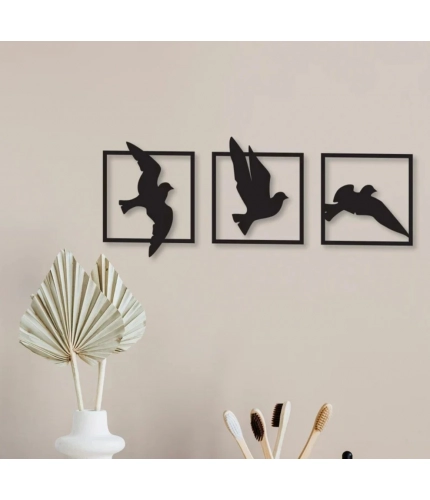 Generic Birds in Frame Wooden Wall Decor – Set of 3 Panels (Black)