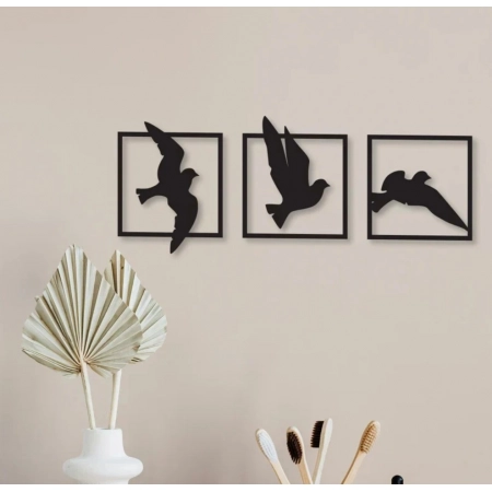 Generic Birds in Frame Wooden Wall Decor – Set of 3 Panels (Black)