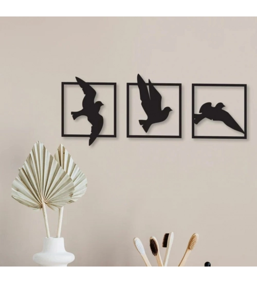 Generic Birds in Frame Wooden Wall Decor – Set of 3 Panels (Black)