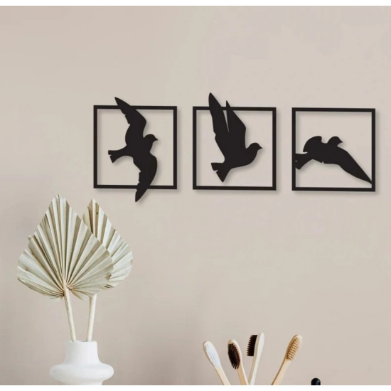 Generic Birds in Frame Wooden Wall Decor – Set of 3 Panels (Black)