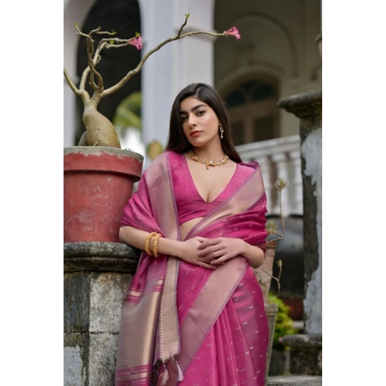 Generic Women's Silk_Blend Butti Pattern Saree With Unstitched Blouse 5.5Mtr (Pink) Generic Women's Silk_Blend Butti Pattern Saree With Unstitched Blouse 5.5Mtr (Pink)