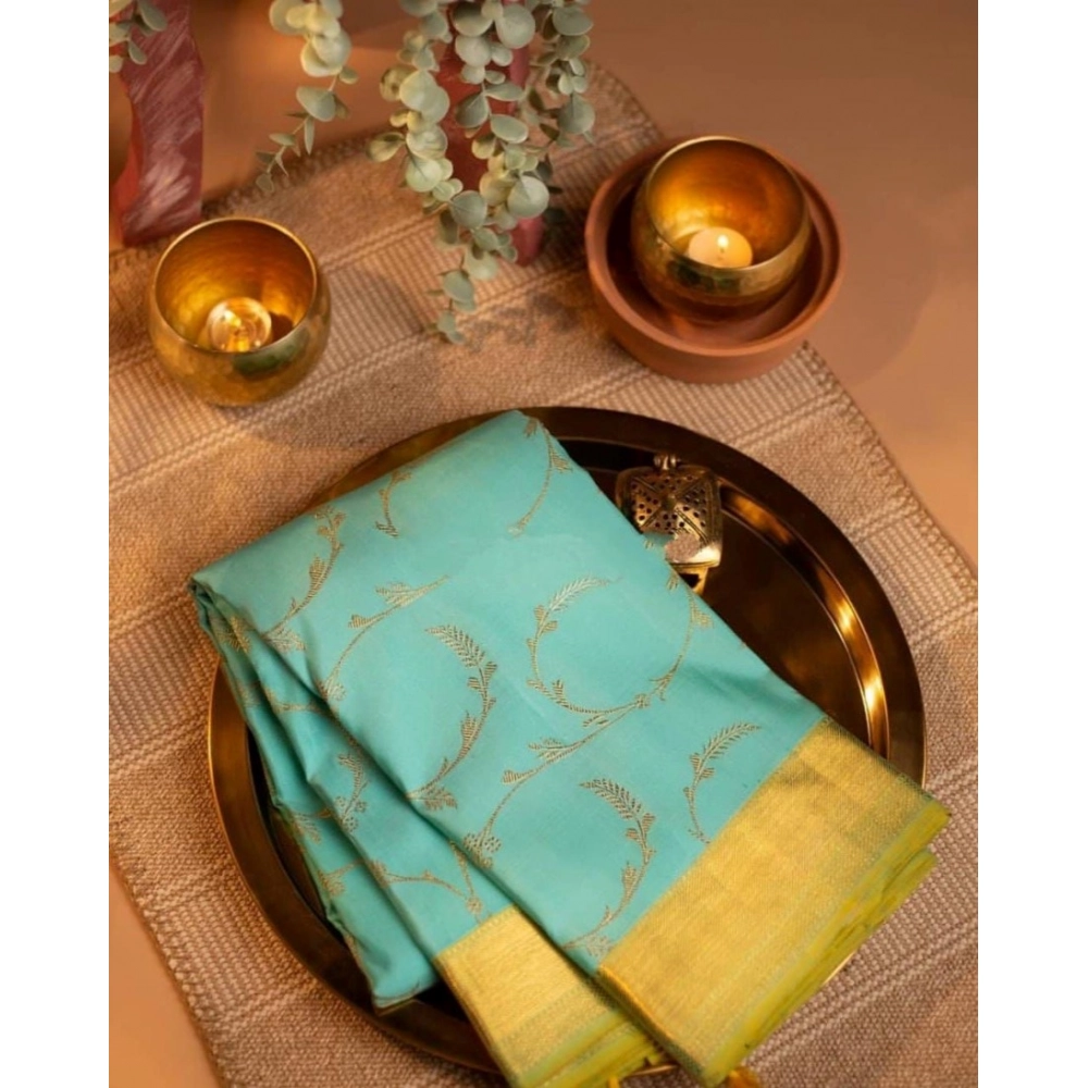 Generic Women's Soft Litchi Silk Jacquard Work Saree With Unstitched Blouse 5.5Mtr (Sky Blue) Generic Women's Soft Litchi Silk Jacquard Work Saree With Unstitched Blouse 5.5Mtr (Sky Blue)