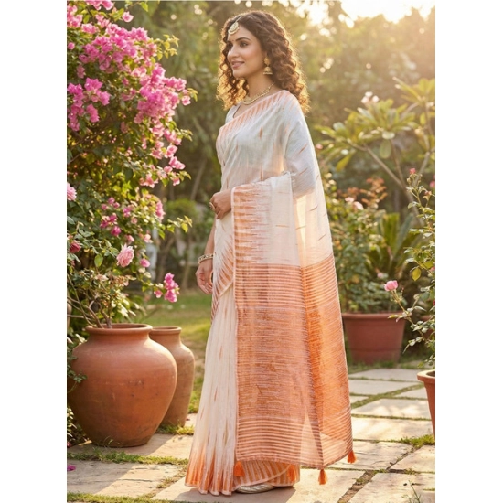 Generic Women's Linen Cotton Printed Saree With Unstitched Blouse 5.5Mtr (White) Generic Women's Linen Cotton Printed Saree With Unstitched Blouse 5.5Mtr (White)