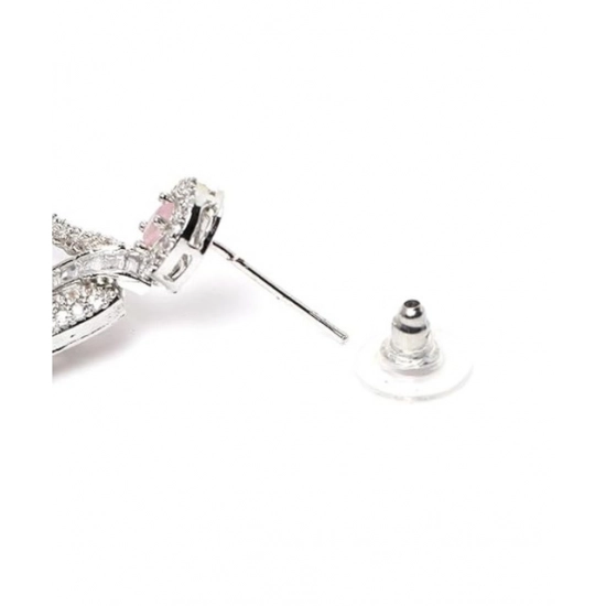 Generic Women's Brass Silver Plated Drop Earrings (Pink) Generic Women's Brass Silver Plated Drop Earrings (Pink)