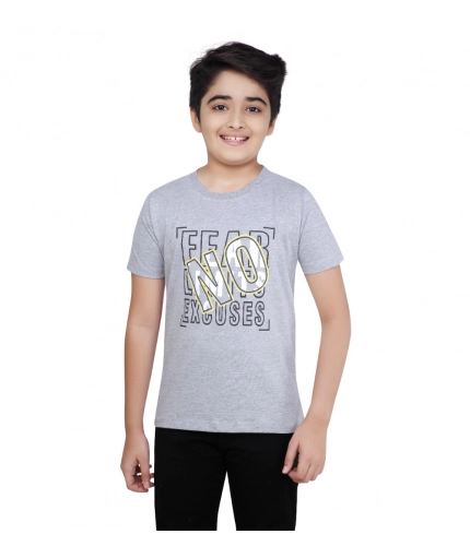Generic Boy's Cotton Grapic Printed Round Neck T-Shirt (Grey Melange)