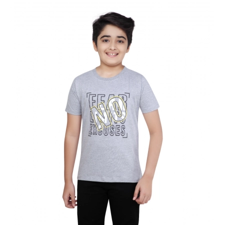 Generic Boy's Cotton Grapic Printed Round Neck T-Shirt (Grey Melange)