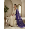 Generic Women's Silk Embroidered 3/4th Sleeve V-Neck Kurti With Sharara Pant and Dupatta Set (Cream & Purple) Generic Women's Silk Embroidered 3/4th Sleeve V-Neck Kurti With Sharara Pant and Dupatta Set (Cream & Purple)