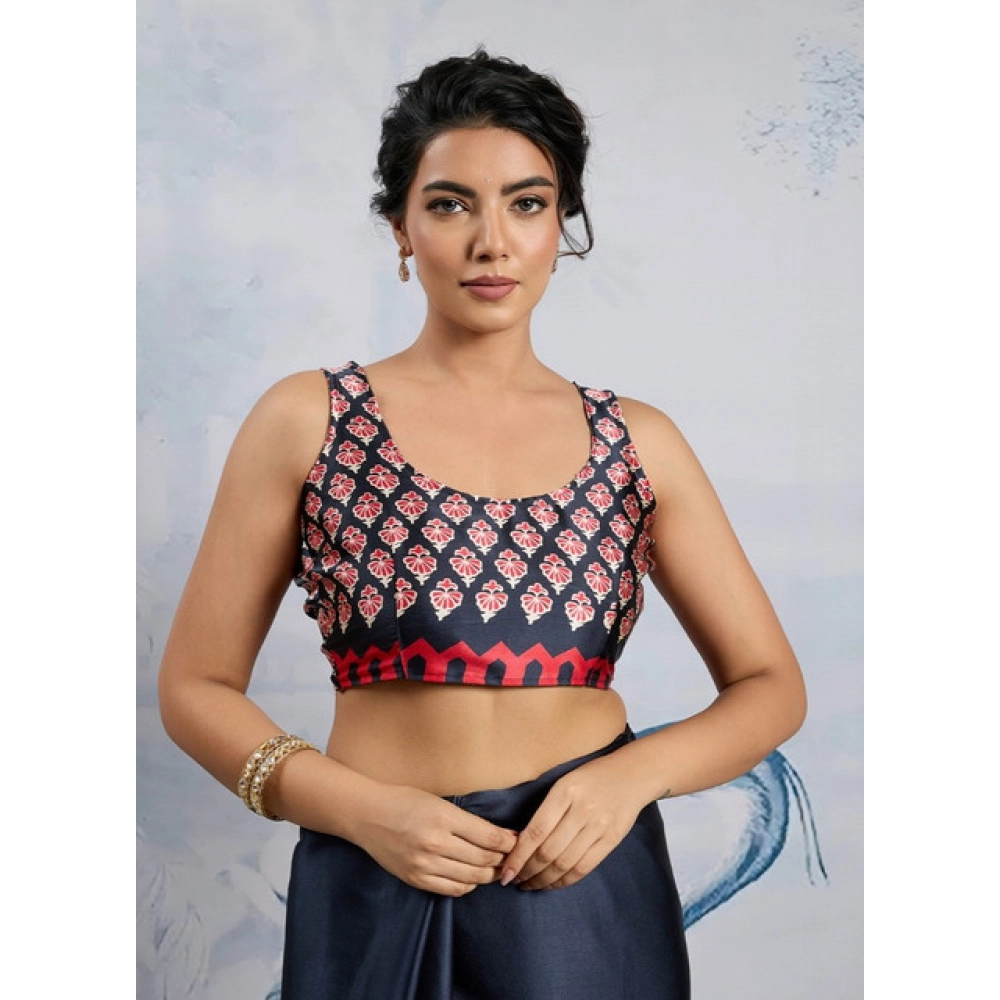 Generic Women's Satin Crepe Printed Saree With Unstitched Blouse 5.5Mtr (Navy Blue) Generic Women's Satin Crepe Printed Saree With Unstitched Blouse 5.5Mtr (Navy Blue)