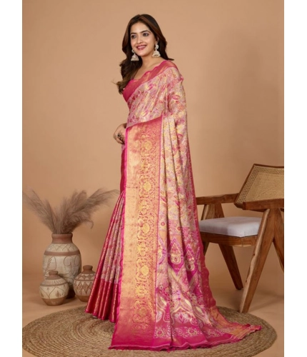 Generic Women's Jacquard Saree With Unstitched Blouse 5.5Mtr (Pink)