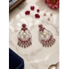 Generic Women's Brass Silver Plated Chandbali Earrings (Red)