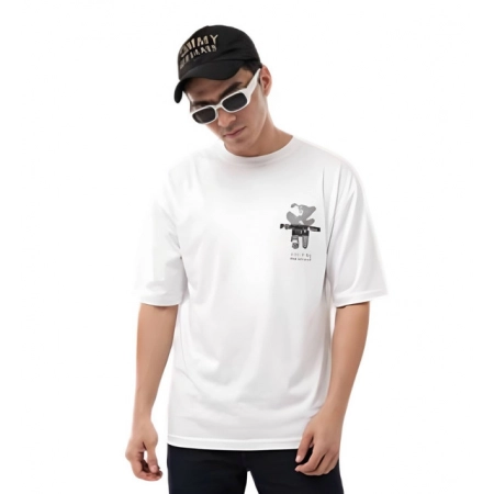 Generic Men's Cotton Blend Printed Oversized Round Neck Half Sleeve T-Shirt (White) Generic Men's Cotton Blend Printed Oversized Round Neck Half Sleeve T-Shirt (White)