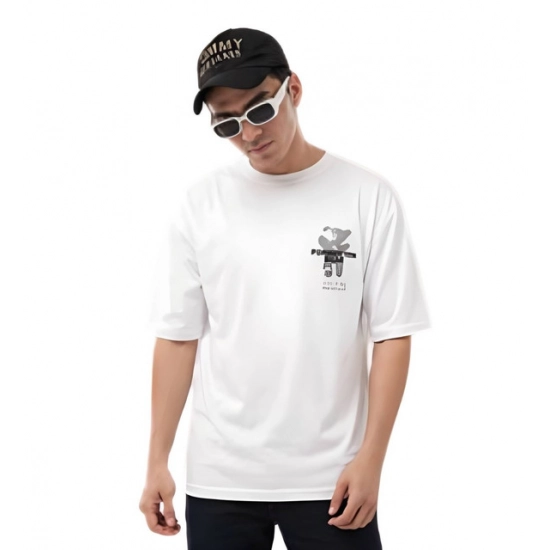 Generic Men's Cotton Blend Printed Oversized Round Neck Half Sleeve T-Shirt (White)