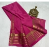 Generic Women's Crepe Chit Pallu Solid Saree With Unstitched Blouse 5.5Mtr (Pink)