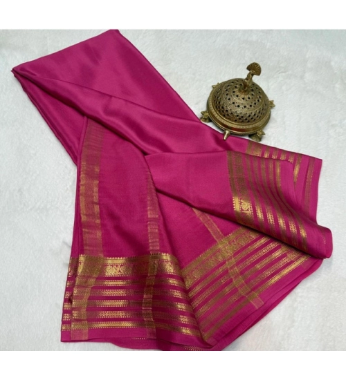 Generic Women's Crepe Chit Pallu Solid Saree With Unstitched Blouse 5.5Mtr (Pink)