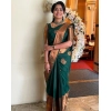 Generic Women's Soft Lichi Silk Printed Saree With Unstitched Blouse 5.5Mtr (Green)