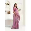 Generic Women's Faux Linen Floral Print Ready to wear Saree With Unstitched Blouse 5.5Mtr (Pink)
