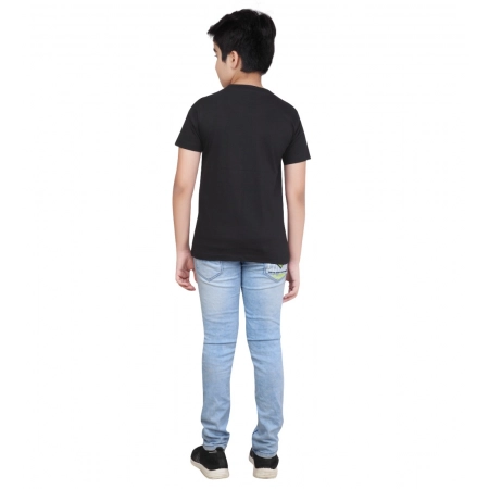 Generic Boy's Cotton Grapic Printed Round Neck T-Shirt (Black)