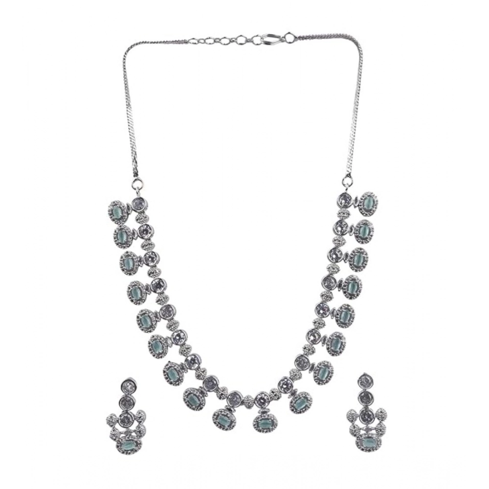 Generic Women's Brass Silver Plated Necklace set (Turquoise)