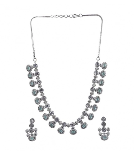Generic Women's Brass Silver Plated Necklace set (Turquoise)